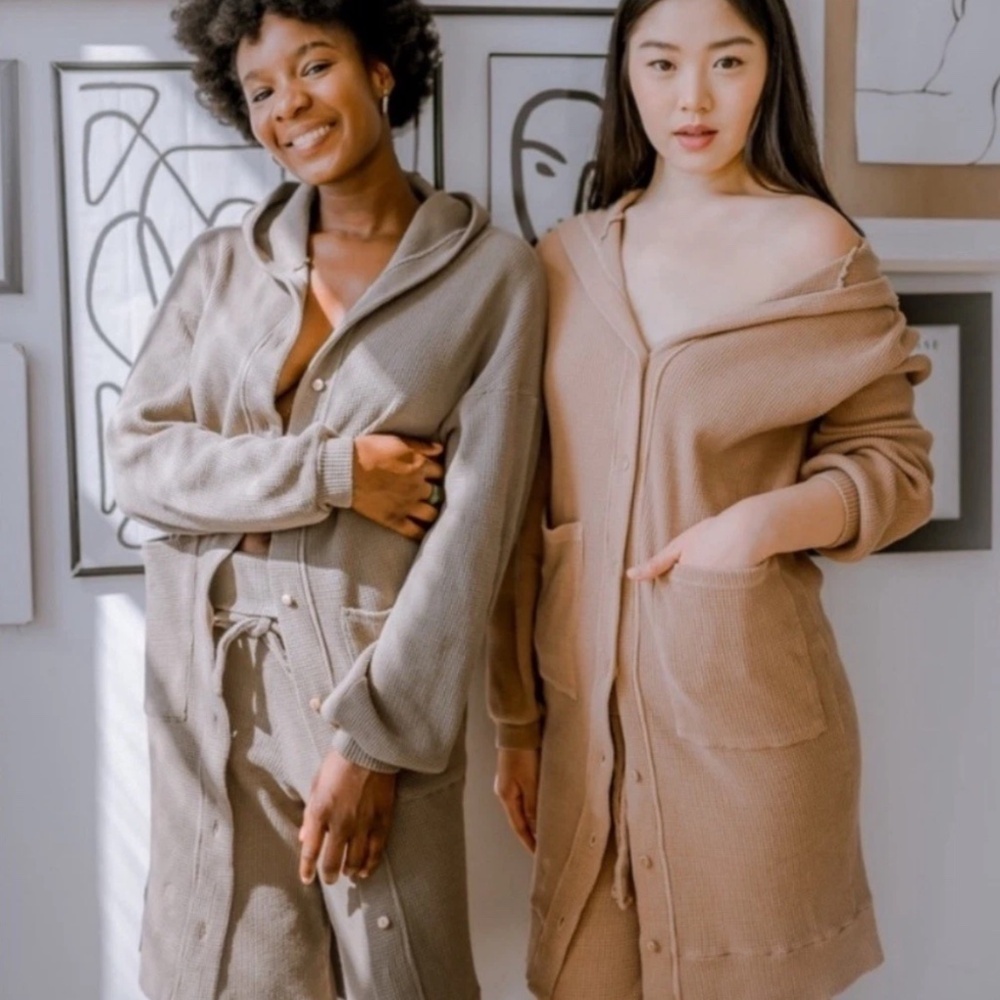 The Good Alma Waffle Cardigan XXXL Organic Cotton Hood Lounge Boho Portugal Cozy
